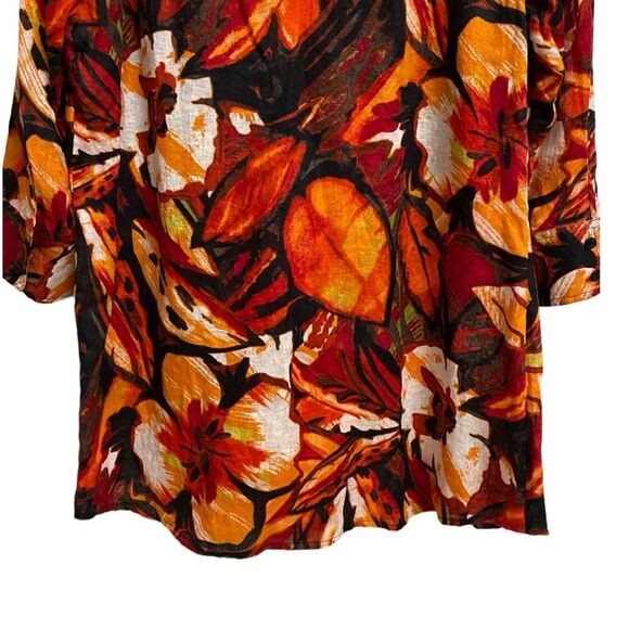 Chico's Linen Button Down Hawaiian Shirt Women's Size 3 Floral Orange Tunic - Picture 10 of 12